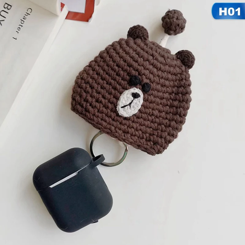 Защитный Трикотажный чехол для Airpods ручной работы с милым мультяшным вязаным шерстяным протектором для Apple air pods антиосенние аксессуары
