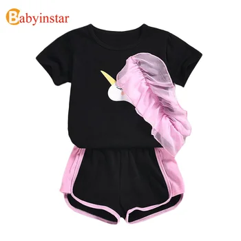 

Babyinstar Summer Sets for Girls Short Sleeve Unicorn Tops + Sports Shorts 2pcs Suits Kids Casual Outfit Clothes Children's Set
