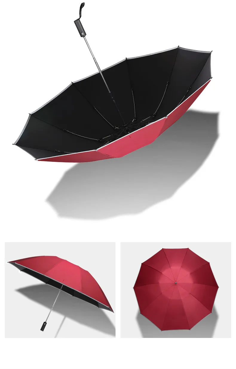 Automatic Windproof Folding Umbrella Reverse Black Coating Women Rain Sun UV Ladies Parasol Big Men Windproof Umbrellas AA50YS