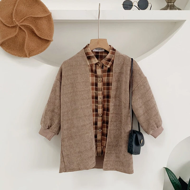 

2019 Autumn Winter Children Clothing Set Casual Long Sleeve Plaid Dress+ Coat Baby Girls Kids Clothes Sets 2PCS Outfit LZ529