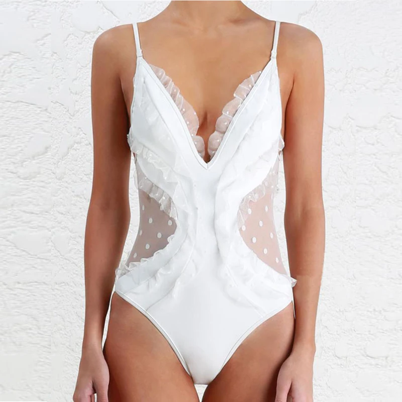 

Summer Designer Woman Sexy Rompers off-the-shoulder Backless Lace Ruffles Womens Swimwear Fashion Vacation Beach Party Bodysuits
