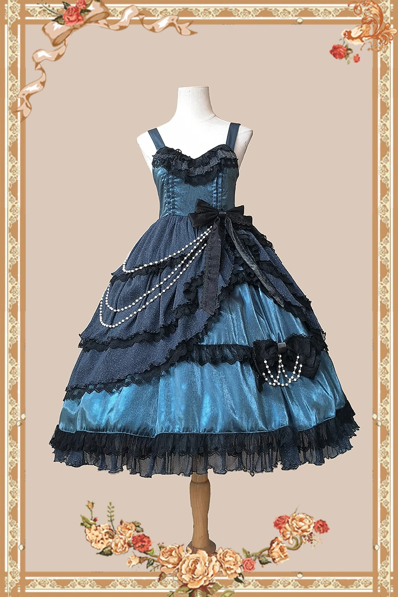 

Classic Lolita JSK Dress Lace Bowknot Girls Dress Deep Sea Mermaid