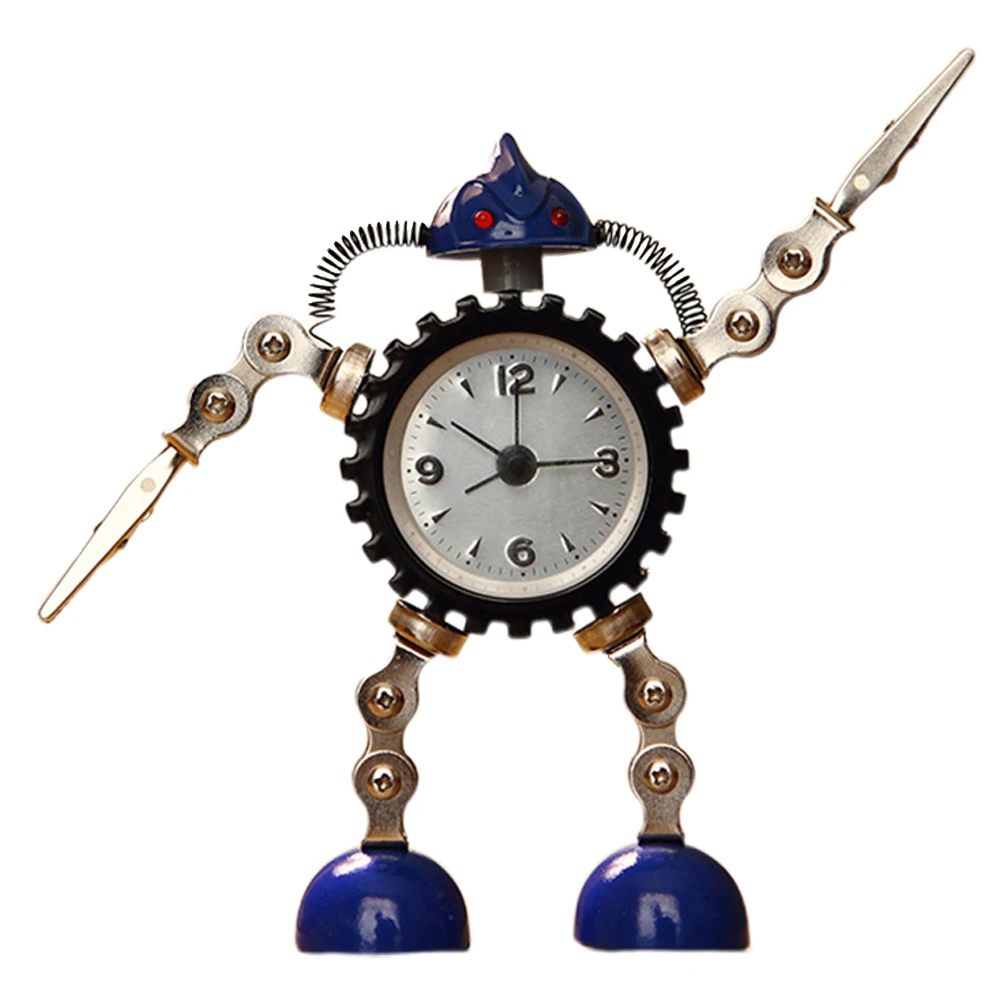Синий Робот металлический Аналоговый подарок декоративный стол дети мультфильм свет практичный мини-будильник детский Настольный - Цвет: Синий