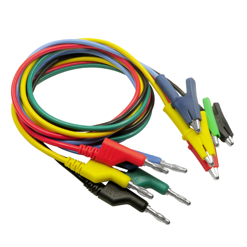 5pieces 4mm Colorful Silicone Banana Plug to Alligator Clip Test Probe Lead Wire Cable Multimeter Probe Test Connector