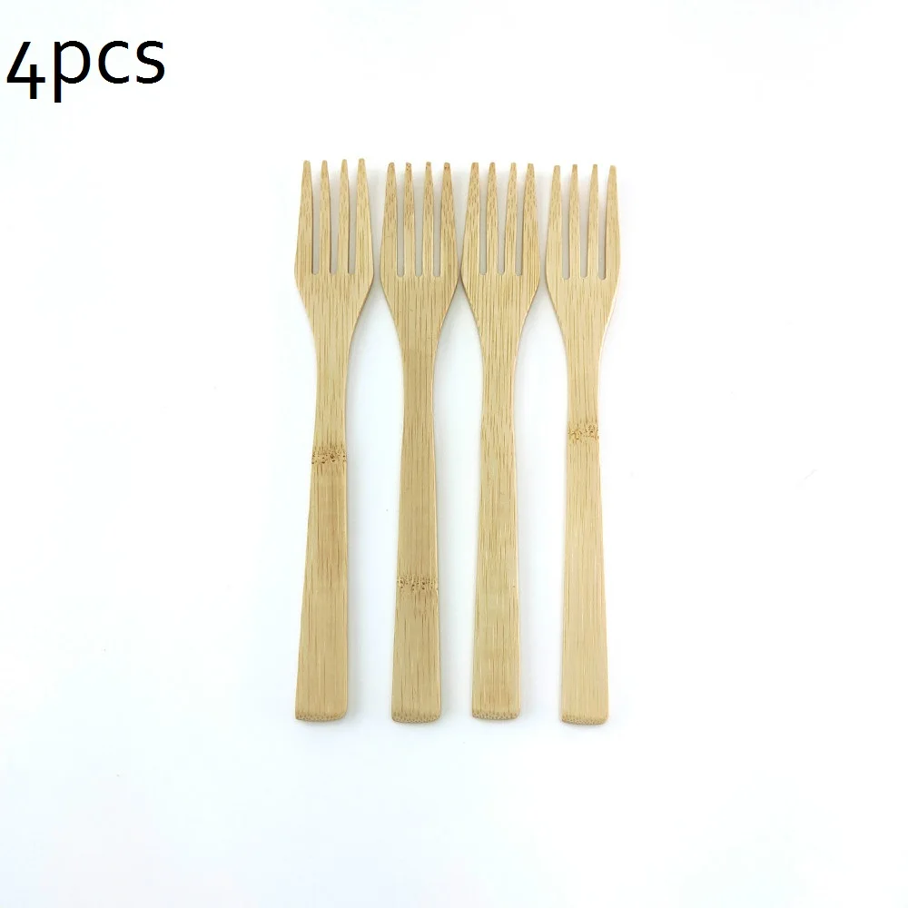 4 pcs Деревянная вилка, Бамбуковая кухонная портативная многоразовая посуда высокого качества, суп-чайная ложка, посуда для кухни - Цвет: 4 pcs
