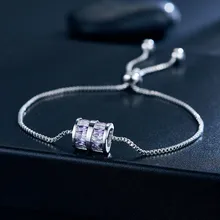 Элегантный женский круглый браслет с сиреневый Циркон Модный серебристый цвет регулируемый браслет свадебные браслеты для женщин