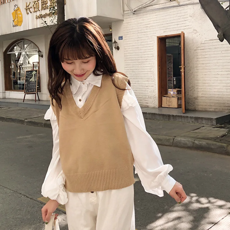 Осенне зимний Свободный вязаный женский жилет Повседневный свитер без рукавов с