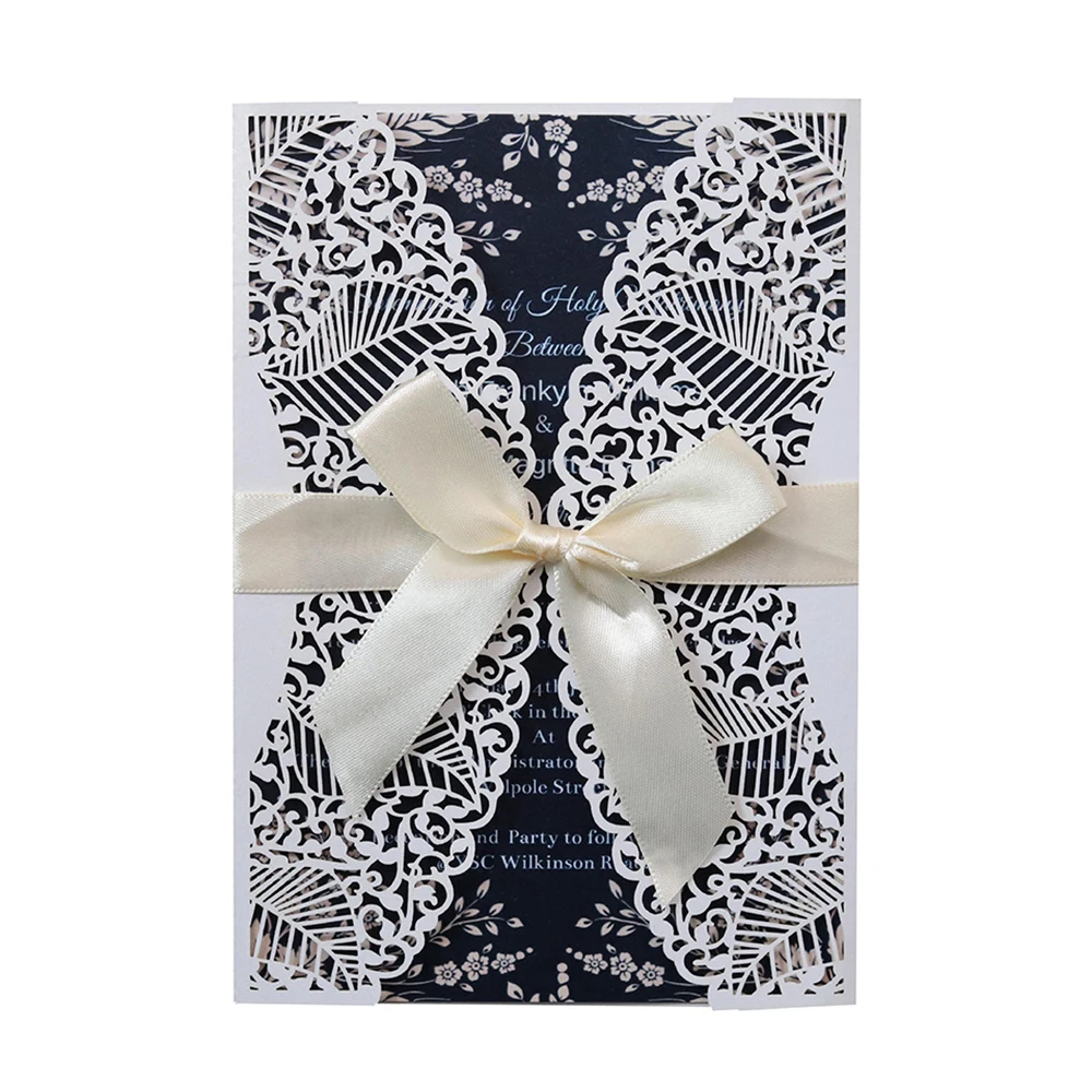  10pcs Glitter Invitations for Wedding Business Party Hollow Out Flower Greeting Card Card+Cover+Env - 4000288224378