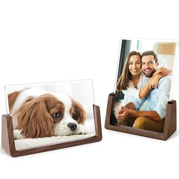 

4X6 Wood Photo Picture Frame 2 Pack - Rustic Wooden Picture Frame with Walnut Wood Base For Tabletop Or Desktop Display