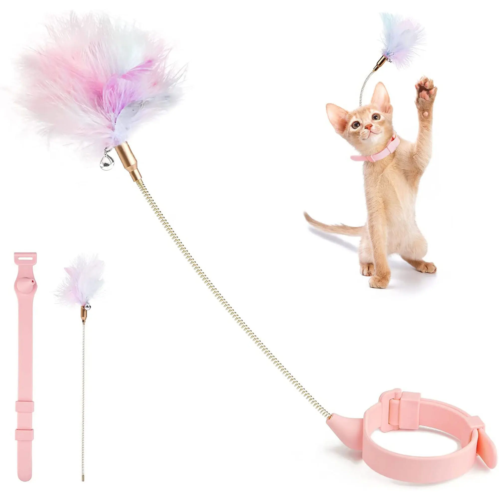Cat Feather Toy with Adjustable Collar Teaser Release Hands Self-amused Metal Interactive Game Pet Toys | Дом и сад