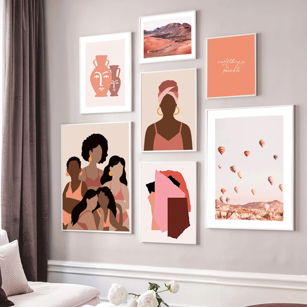 

Scandinavian Hot Air Balloon Canvas Poster Abstract Wall Art Print Painting Africa Boho Woman Pictures Living Room Decor