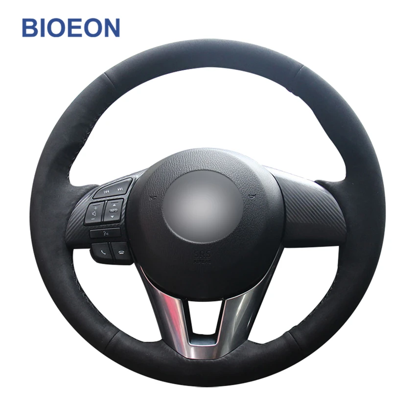 

Hand-Stitched Black Synthetic Suede Car Steering Wheel Covers for Mazda 3 Axela Mazda 6 Atenza CX-3 2018-2019 CX-5