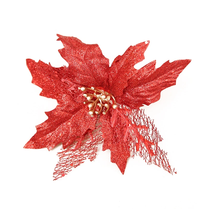 CSS блестящая Рождественская елка Poinsettia, искусственные цветы, украшение для свадебной вечеринки