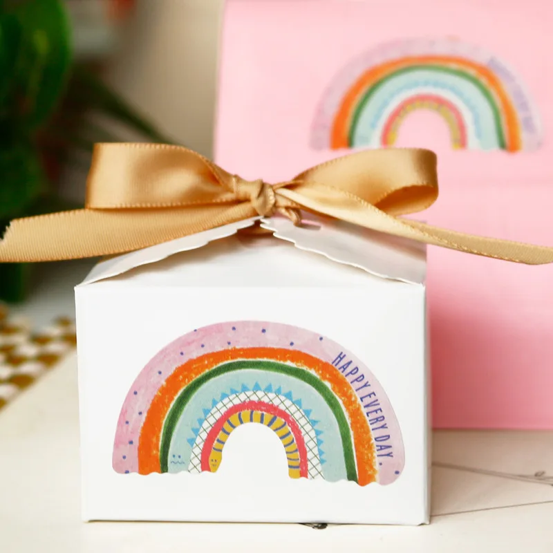 120pcs Rainbow Labels Thank You Kraft Paper Packaging Sticker Dragees Baptism Candy Bag Gift Box Wedding Birthday Merci Stickers | Дом и сад
