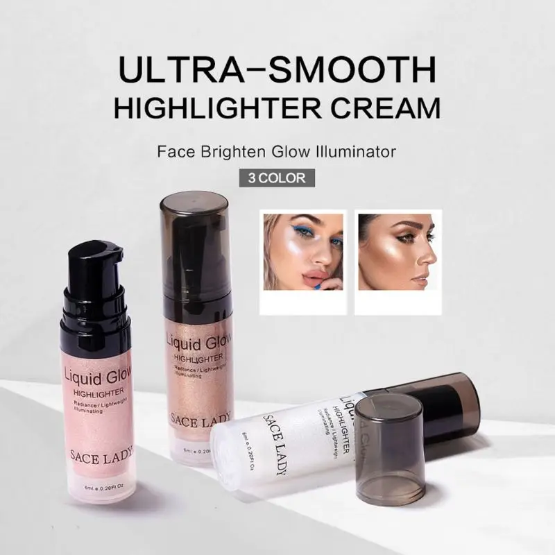 

Women Face Liquid Highlighter Glow Make Up Waterproof Glitter Brighten Face Lips Cheeks Contour Makeup Party 3 Colors 6ml