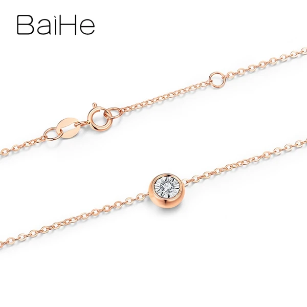 BAIHE Твердые 18 К Роза+ белое золото Сертифицированный круглый 0.03ct/0.06ct/0.10ct натуральный алмаз свадебные модные ювелирные изделия Подарок ожерелья