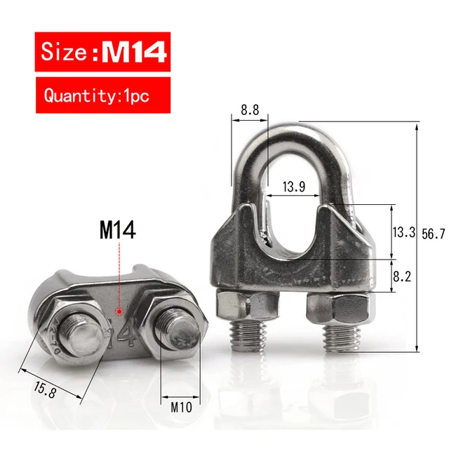 Size M8 M10 M12 M14 M16 M18 Stainless steel wire rope clamp U