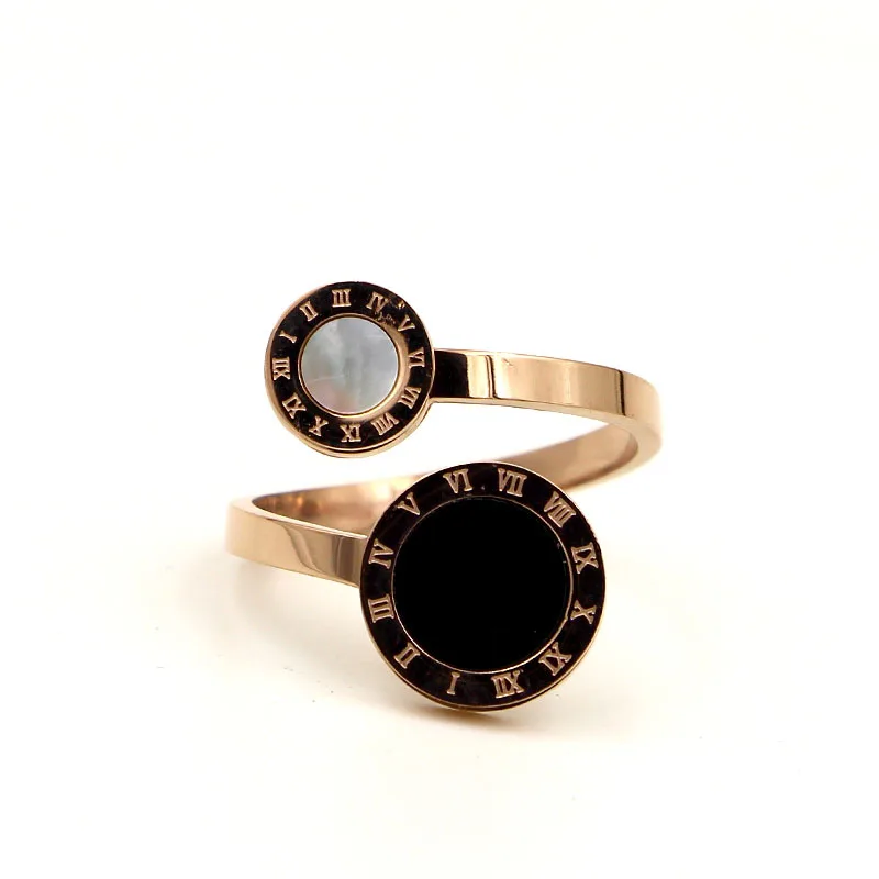 Titanium Steel Roman numeral Love Ring Black and white shells Couple Jewelry Gift Size 6-9 R103 couples rings