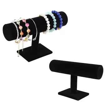 

Black Velvet Hovering T-Bar Bracelet Necklace Jewelry Display Stand for Home Organization