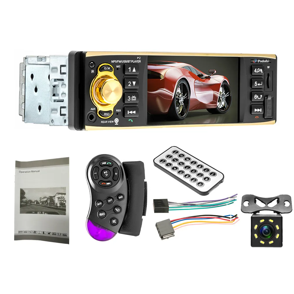 Автомобильный радиоприемник 4,1 дюйма 1 Din Bluetooth AUX адаптер радиотюнер FM Поддержка камеры заднего вида плеер рулевое колесо дистанционное управление - Цвет: With 8 LED Camera