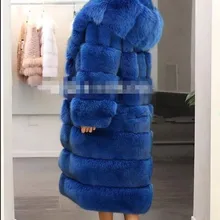 Горячая Распродажа искусственная норка, лиса пальто синий горизонтальные полоски великолепные изобилие Новое теплое пальто сексуальное женское длинное пальто с рисунком лисы Меховые пальто