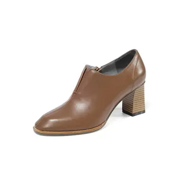 

New arrive genuine leather dress wedding women pumps shoes woman high heel shoes brand thick heels office ladies shoes