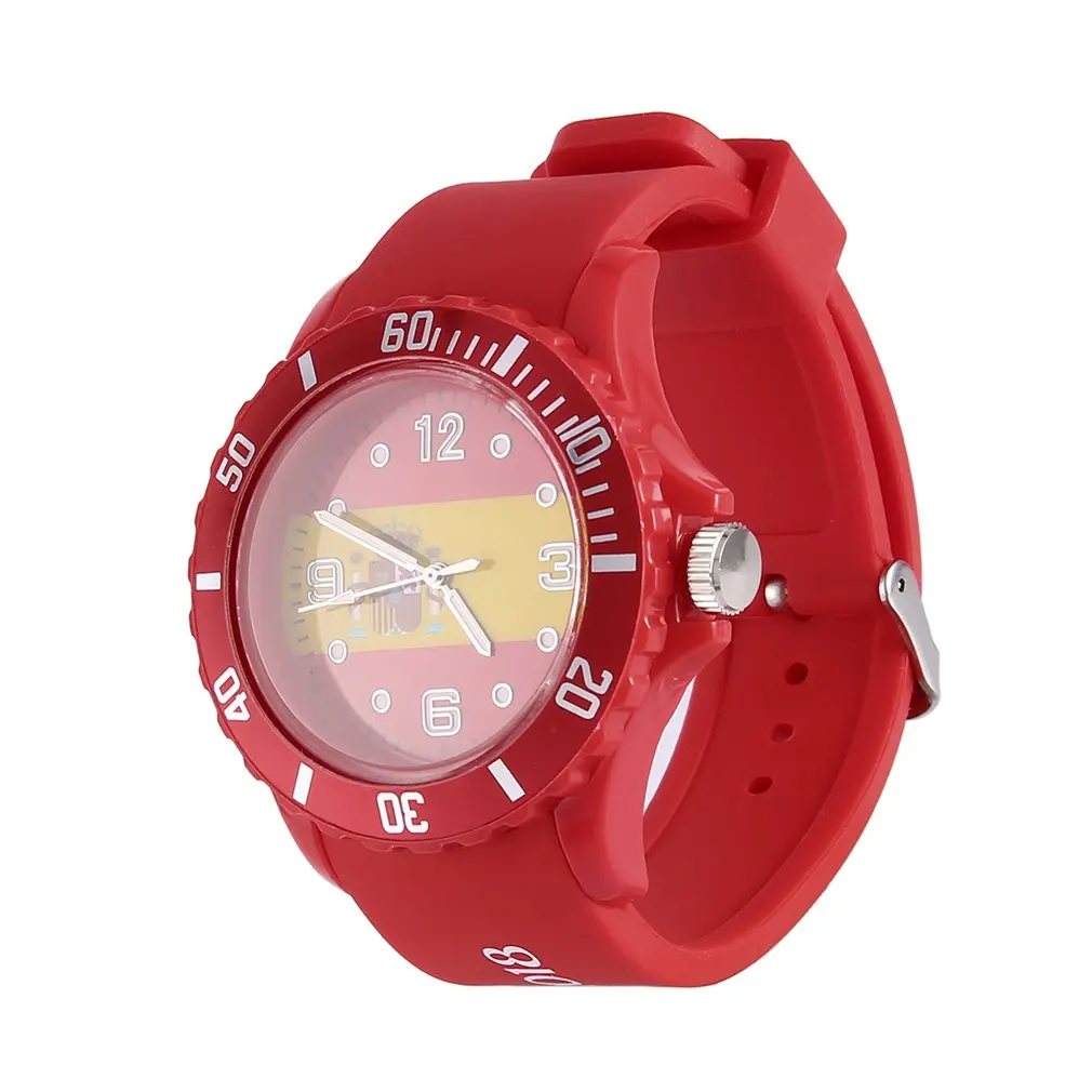 

Spanish/Brazilian Flag Pattern Red Color Silicone Wristwatches Casual School Quartz Watch Unisex Fashion Sports Watches