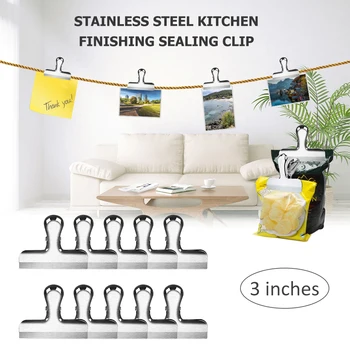 

10PC 3Inch Portable Stainless Steel Food Bag Closure Clip Food Storage Stainless Steel Debris Bag Clip Wide Durable Sealer Clamp