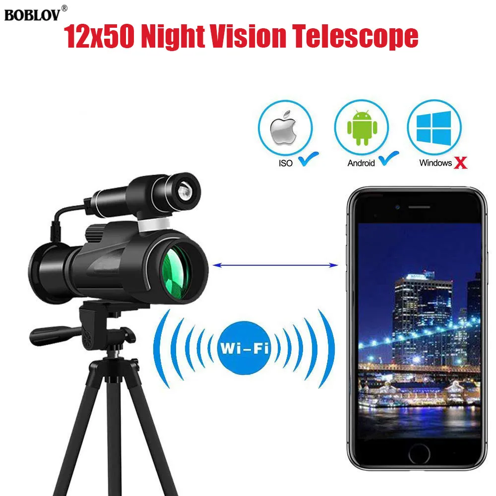 

Mini Night Vision Device 12x50 Wifi IR Infrared NightVision Monocular + Phone Holder for Hunting Camping