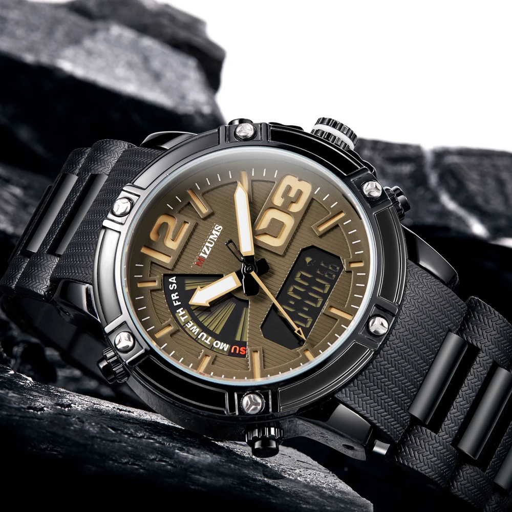 MIZUMS Quartz Analog Digital Sport Watch Men Waterproof Week Display Military Wrist Watches for Man Relogio Masculino Male Clock 17