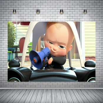 

Baby Boss Theme Birthday Background Photography Police Baby with Trumpet Funny Face Photo Backdrop for Kid Party Wall Decor