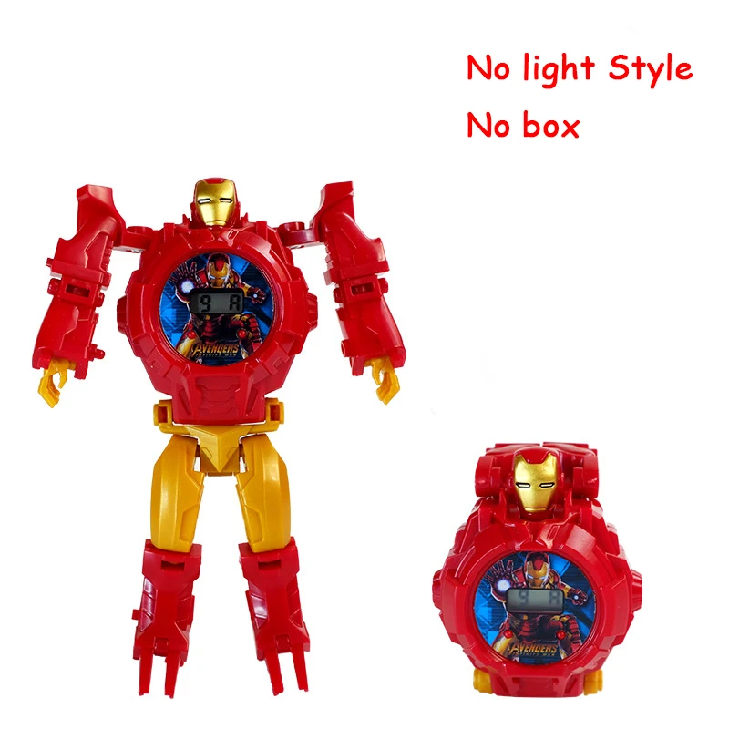Ironman A no box Мстители трансформация часы игрушки с светильник Электронный Робот наручные часы супер герой Капитан летучая мышь человек деформированная фигура игрушка Подарки - Цвет: Ironman A no box