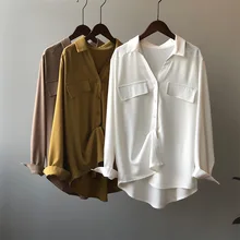 Shuang 2021 autumn new Korean version of the retro simple shirt female solid color temperament thin long sleeve shirt female