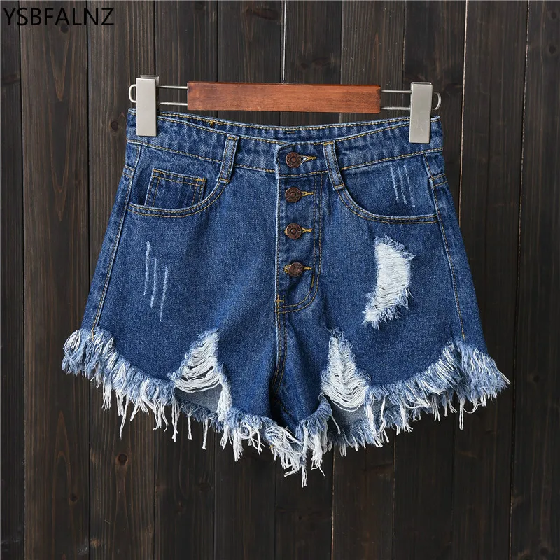 

Sexy High Waisted Jean Short Women Summer Breasted Hole Wide Leg Black Plus Size 6XL Shorts Raw Edge Korean Mini Calzones Mujer