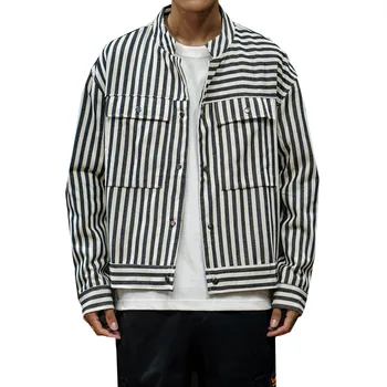 

Men Streetwear Striped Jacket Japanese Fashions handsome Casual Kimono Male personality Multi-pocket loose Coats M-5XL