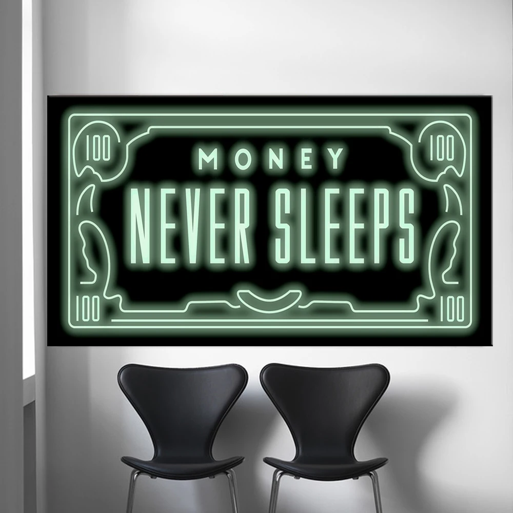 Картина на холсте с надписью Money Never Sleep HD|Рисование и каллиграфия| |