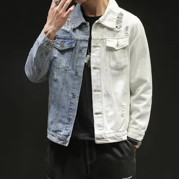 

Men Denim Jacket 2019 Autumn Winter Fashion Casual Patchwork Turn-down Collar Denim Jacket Coat Streetwear Male clothes