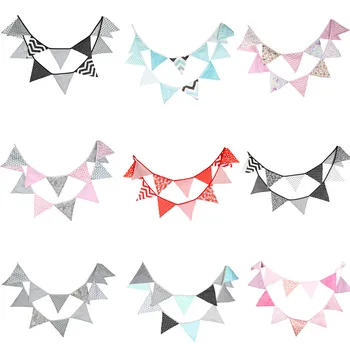 

12 flags 3.2m Fashion Cotton Fabric Bunting Pennant Flags Banner Garland Personality Birthday Party Home DIY Decoration Props
