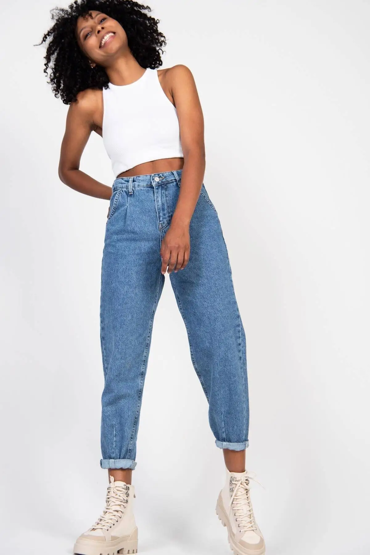 Women's Denim Color Balloon Mom Jean 