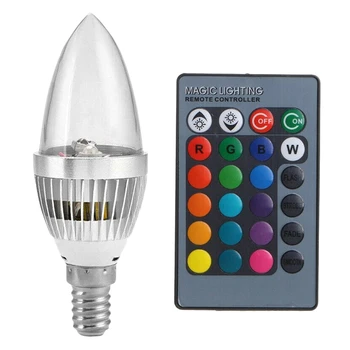 

3W Smart E14 RGB LED Colorful Change Color Bulb with 24 Candle Remote Control Button Transparent Lampshade