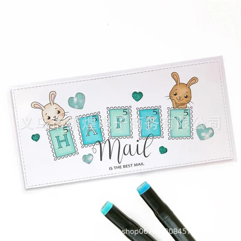 

Rabbit outline Stamp and die set girl HAPPY clear stamps for Scrapbooking photo Decor Embossing Paper card Crafts animals dies