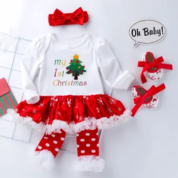 

My First Christmas Carters Baby Girl Clothes Set Newborn Infant Tutu Dress+Leg Warmer+Shoes+Headband 4Pcs Suits Toddler Outfits