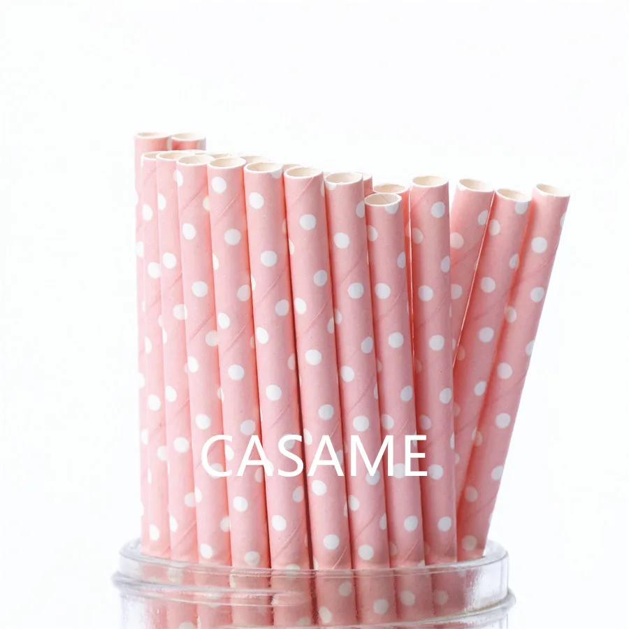 Light Pink White Dot 100 шт бумажная соломинка для питья полосатая соломенная детская Свадебная душевая декорация подарочные вечерние принадлежности для мероприятий - Цвет: Light Pink White Dot