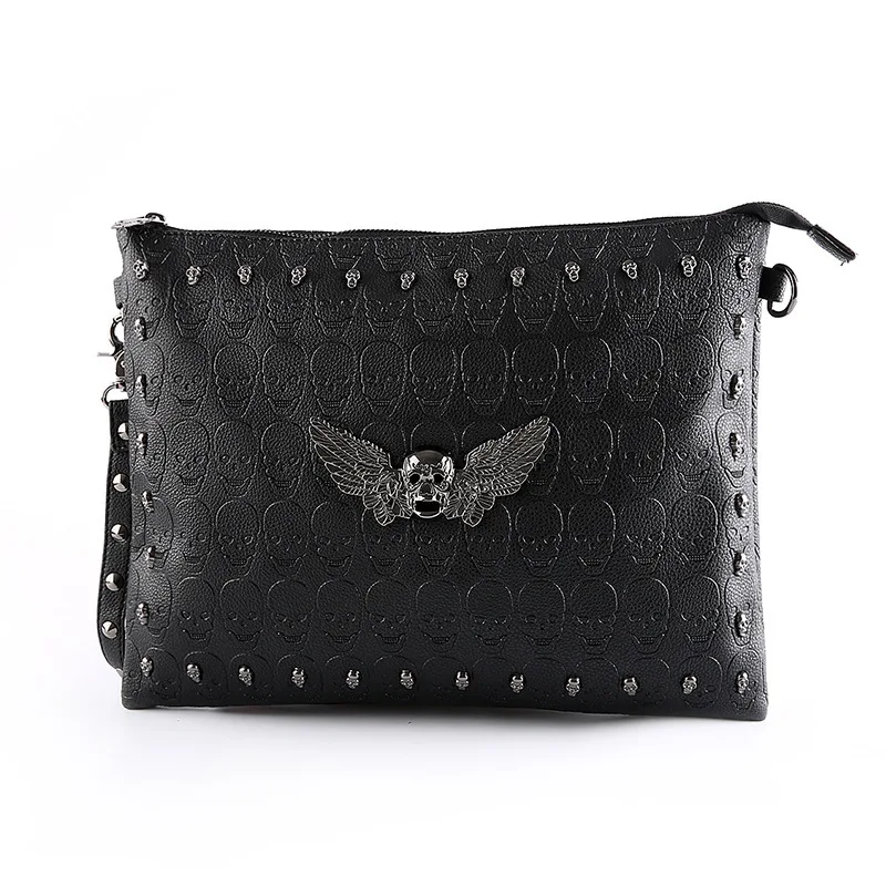 

Korean-style Skull Necklace Clutch Skeleton Hand Handbag Shoulder Bag IPAD Package File Bag Rivet Fashion Man Clutch Bag