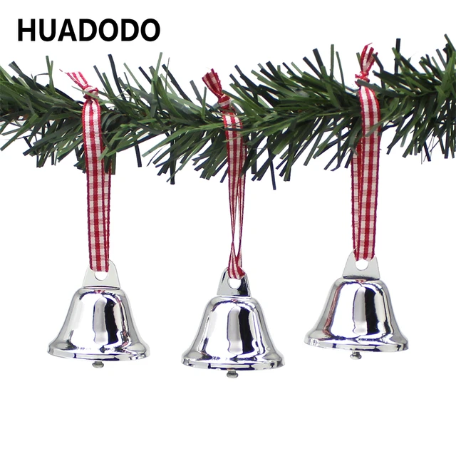 HUADODO 6Pcs Sliver Jingle Bells Christmas bell Pendants Ornaments for Christmas Decorations New Year Party Kids Toys 1