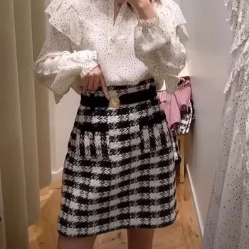 

Women Skirt 2020 Spring and Summer Checked Belt Bag Hip Slim Skirt
