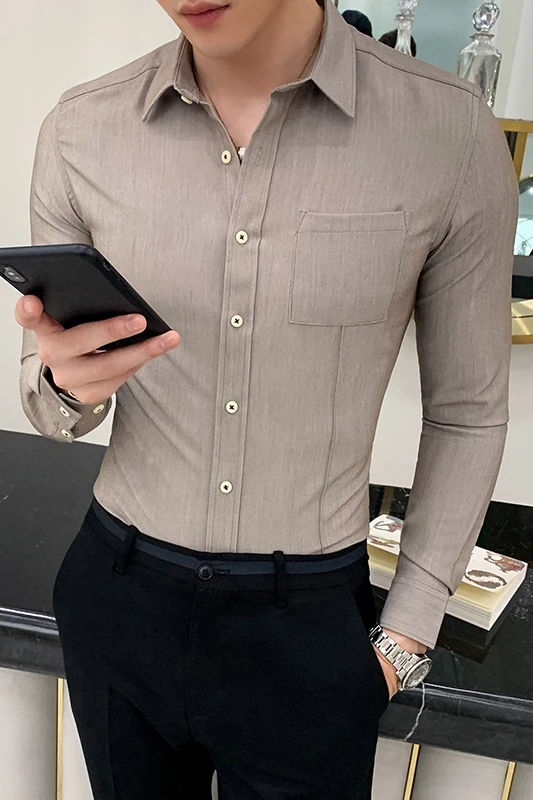 Moda 2019 camisas de para hombre todas las combinaciones Simple sólido negocio camisa de Formal hombres ajustado ajuste Casual blusa hombres ropa de gran tamaño|Camisas informales| AliExpress