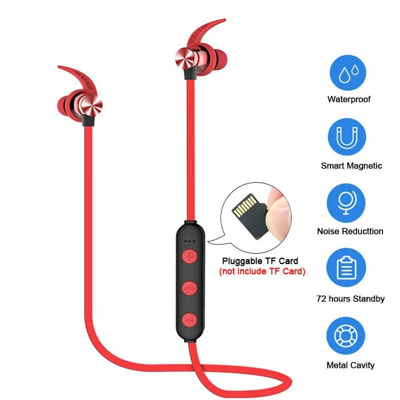XT22 Sports Bluetooth -compatible Earphone Magnetic Wireless Headset Support TF SD Card Stereo Bass Waterproof Headphone