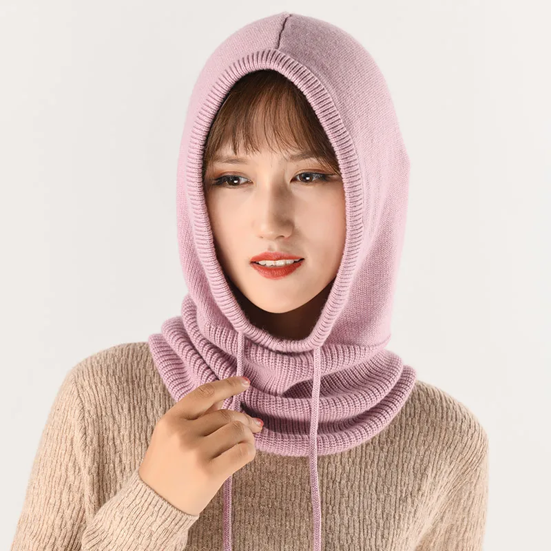 4 Skin Pink Sparsil, унисекс, шерсть, вязанные, с капюшоном, с воротником, регулируемые, эластичные шапки, зимние, для мужчин и женщин, теплые, толстые, кашемировые, на шее, с завязками, шапки - Цвет: 4 Skin Pink