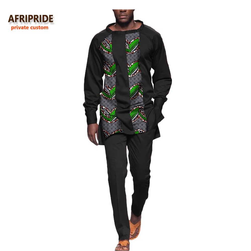 Afripride, Африканский костюм для мужчин из 2 предметов, AFRIPRIDE, длинный рукав, круглый вырез, топ+ Длина по щиколотку, тонкие штаны, повседневный мужской костюм, A731605 - Цвет: 541J